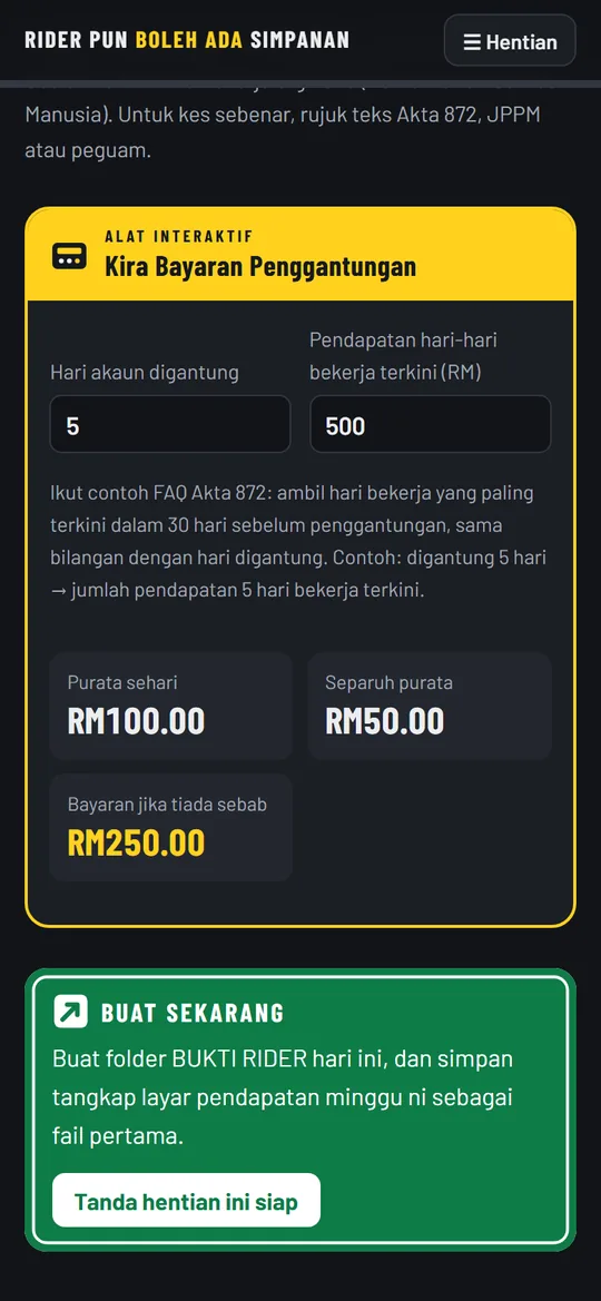 Kira Bayaran Penggantungan